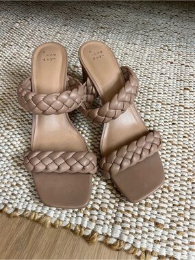 a new day Braided Double-Strap Heeled Slides in Taupe